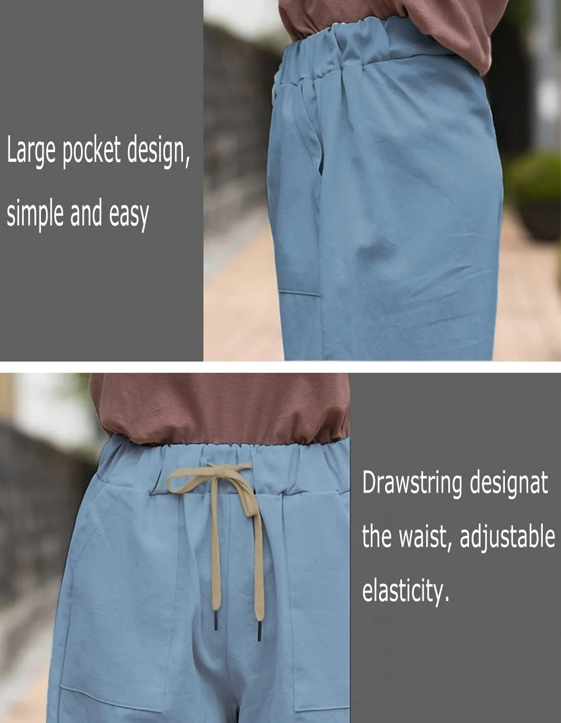 Women's Casual Drawstring Elastic Waist Cotton Baggy Comfy Beach Bermuda Shorts