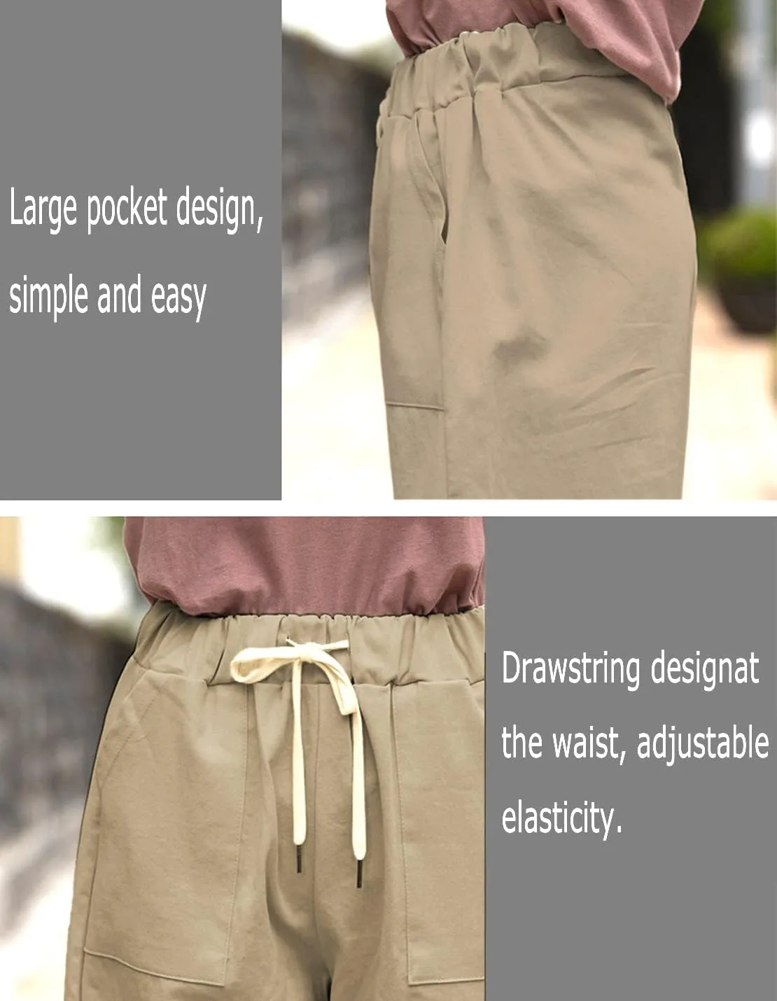 Women's Casual Drawstring Elastic Waist Cotton Baggy Comfy Beach Bermuda Shorts