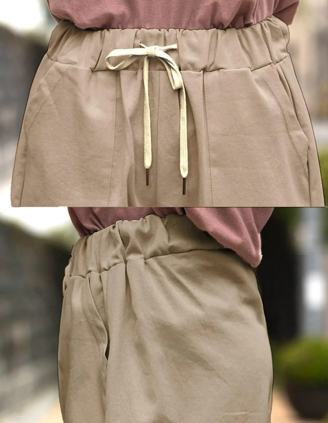 Women's Casual Drawstring Elastic Waist Cotton Baggy Comfy Beach Bermuda Shorts