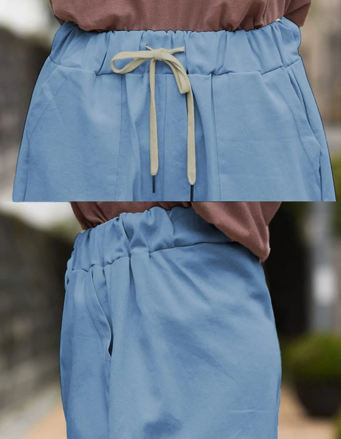 Women's Casual Drawstring Elastic Waist Cotton Baggy Comfy Beach Bermuda Shorts