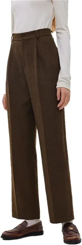 Women's Classic High Waist Wool Straight Pants Retro Padded Trousers
