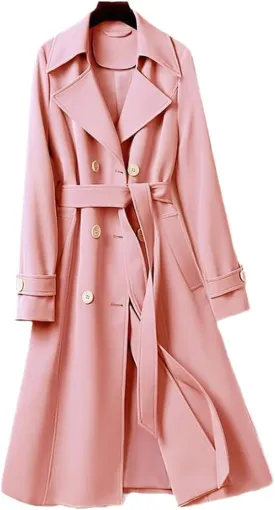 Women's Purple Double Breasted Long Trench Coat Lapel Long Sleeve Slim Belt Spring Autumn Trench Coat