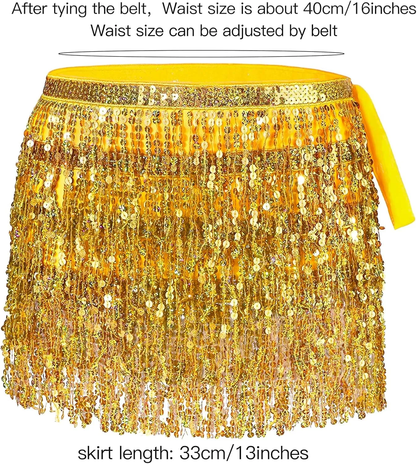 Women's Sequin Fringe Skirt Sparkle Tassel Skirts Belly Dance Hip Scarf for Girls Halloween Party Rave Costume