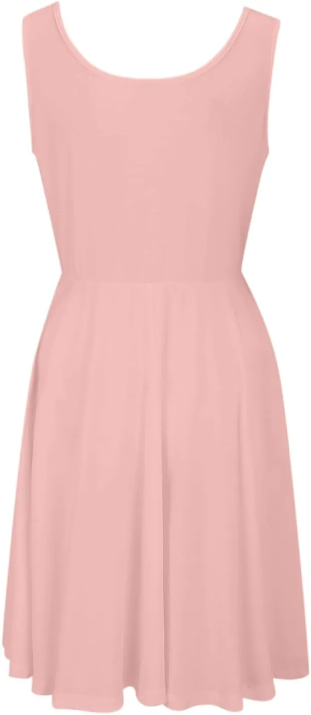 Women's Summer Dresses Scoop Neck Sleeveless A-Line Ribbed Knit Above Knee Tank Dress