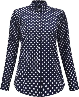 Women's Tops Feminine Long Sleeve Polka Dotted Button Down Casual Dress Blouses Shirts