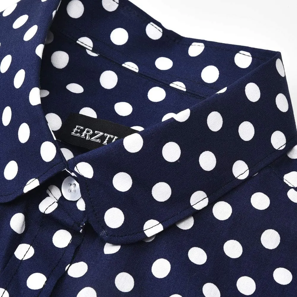 Women's Tops Feminine Long Sleeve Polka Dotted Button Down Casual Dress Blouses Shirts