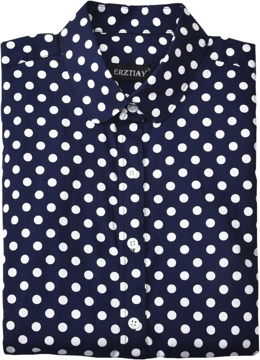 Women's Tops Feminine Long Sleeve Polka Dotted Button Down Casual Dress Blouses Shirts