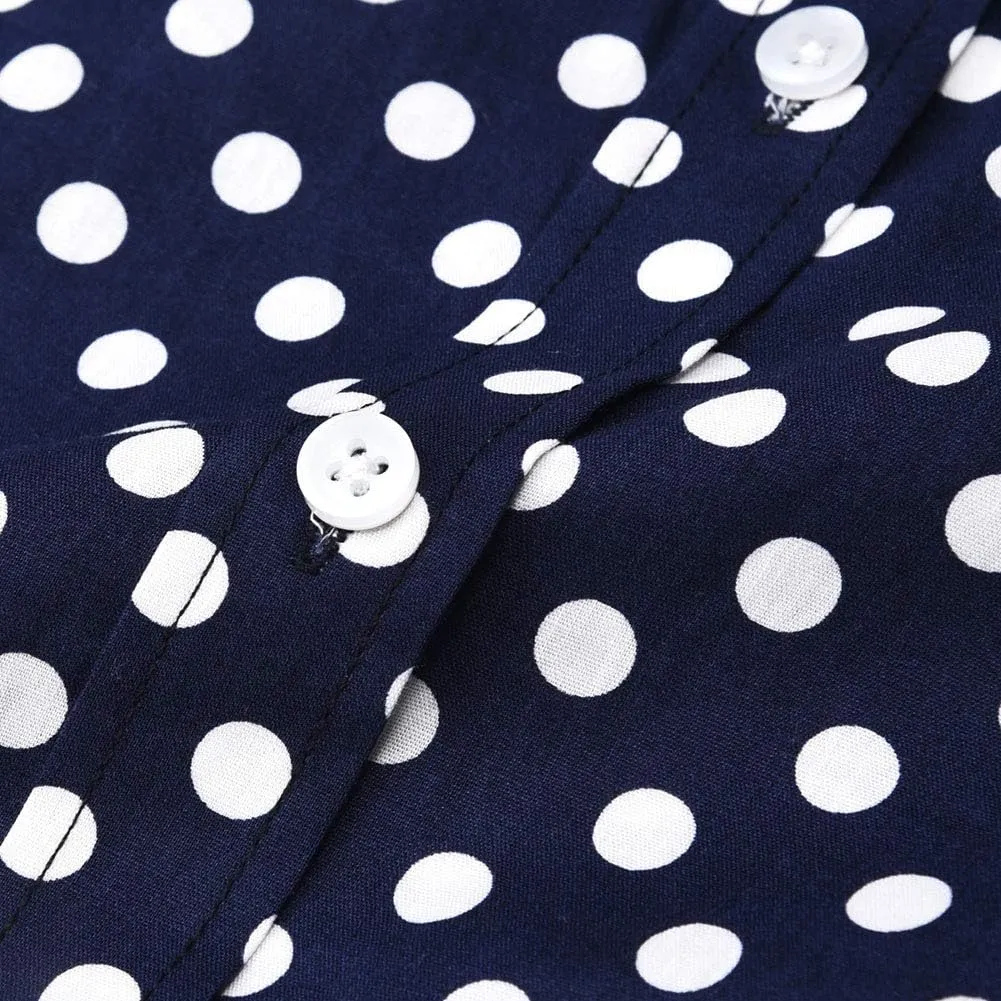 Women's Tops Feminine Long Sleeve Polka Dotted Button Down Casual Dress Blouses Shirts