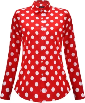 Women's Tops Feminine Long Sleeve Polka Dotted Button Down Casual Dress Blouses Shirts