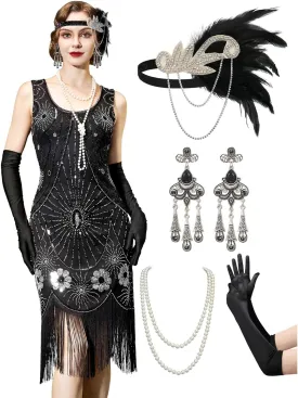 YESSA Great Gatsby Dresses for Women,Flapper Dresses 1920s Dresses for Women Roaring 20s Costumes With 20s Accessories