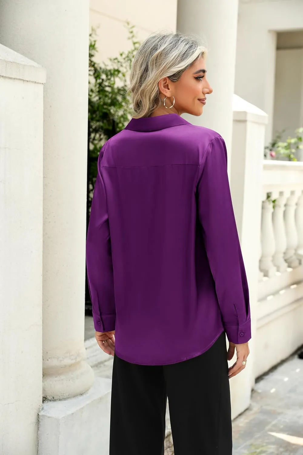Zeagoo Satin Blouses for Women Casual Long Sleeve Button Down Silk Shirts Dressy Business Work Tunic Top